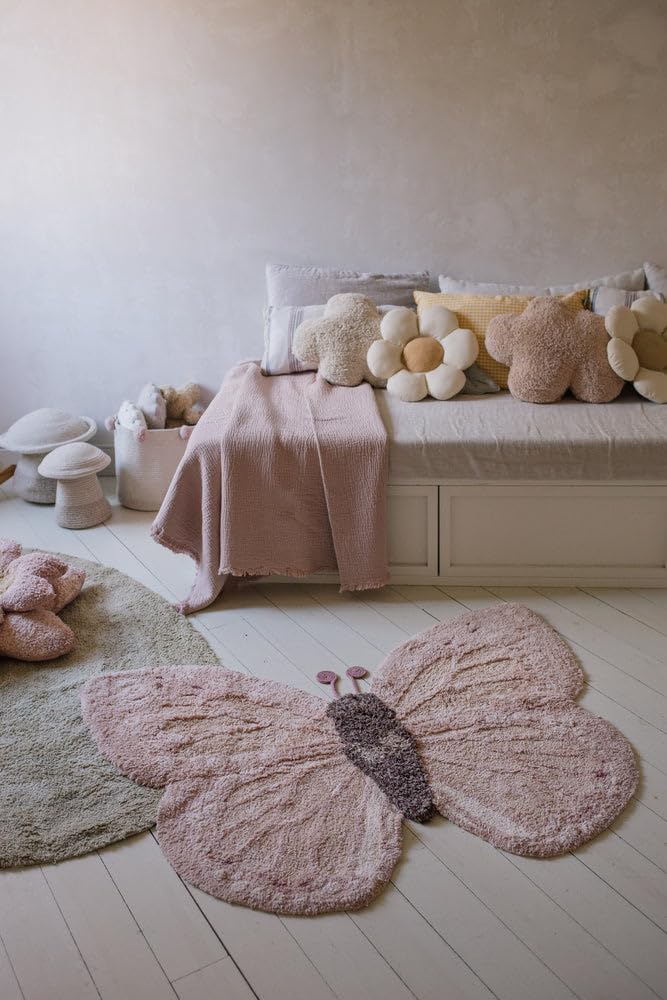 Lorena Canals Waschbarer Teppich für Schlafzimmer, Schmetterling, handgefertigt, 90 x 120 cm