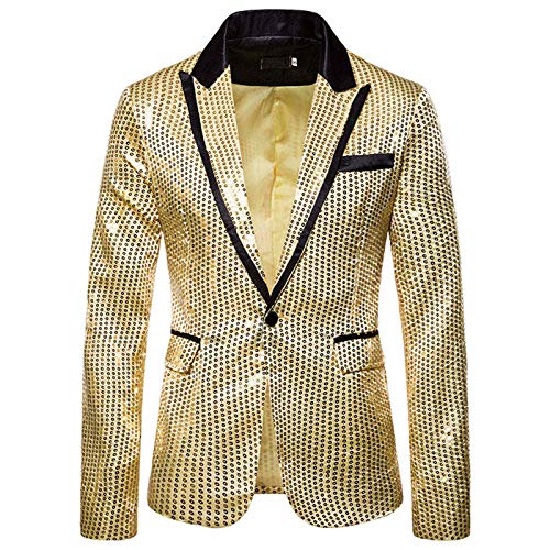 Costume paillettes or homme veste chic boutons tops manteaux de fête taille L