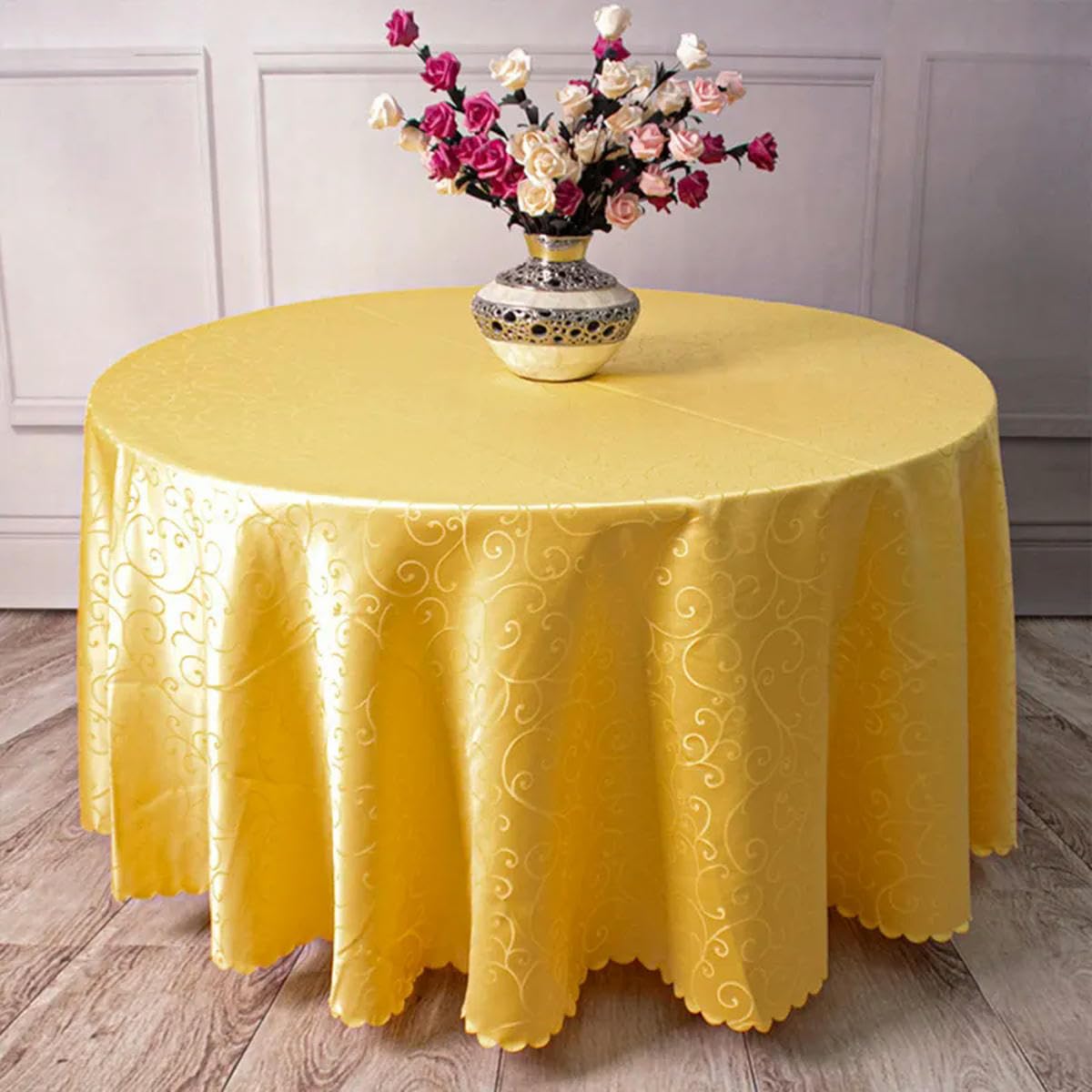 Tovaglia da pranzo rotonda rossa per hotel, quadrata, dorata, floreale, per tavolo da matrimonio, gonna, copertura, decorazione, per feste, ristorante, tovaglia-blu reale-diametro 240 cm