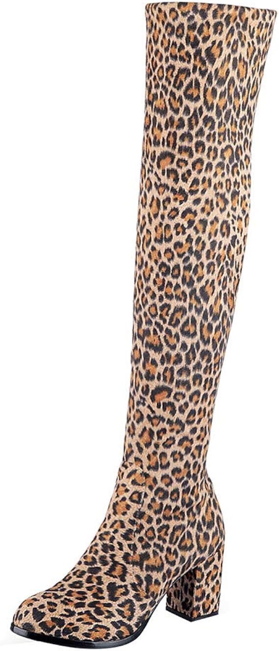 Leopard print chunky heel boots Outlet