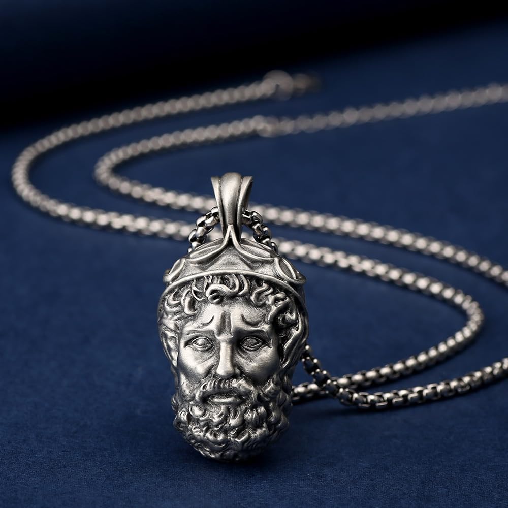 [RPYKPFFMM] ギリシャ神話ペンダント、バイキングメンズギリシャ神話定規ペンダントネックレス、北欧パンクオートバイのお守り,