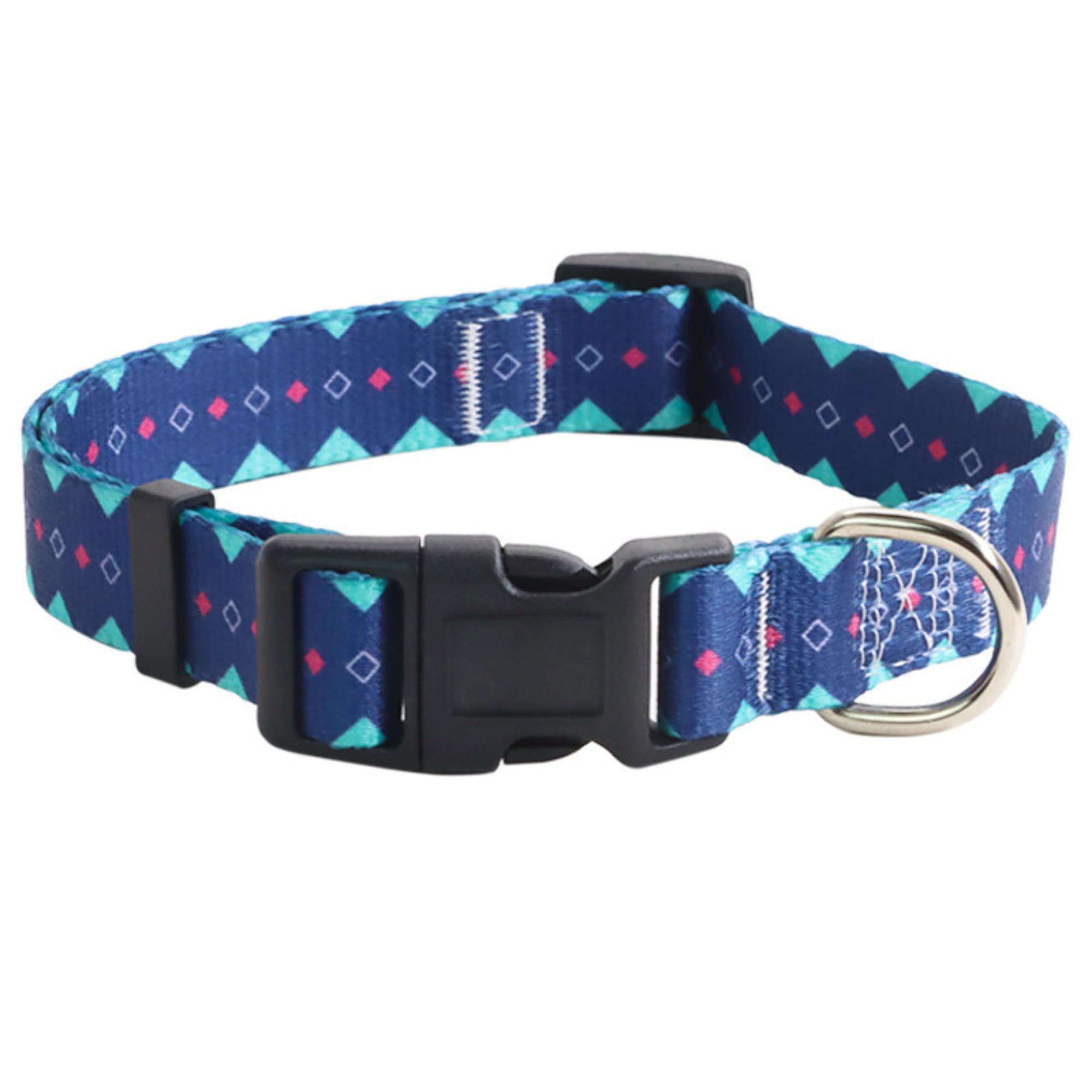 1 Stück Verstellbare Hundehalsband Geometrische Muster Hunde Halsband Weich Nylon Material Hundehalsbänder für Hunde Training Verstellbare Dunkelblau