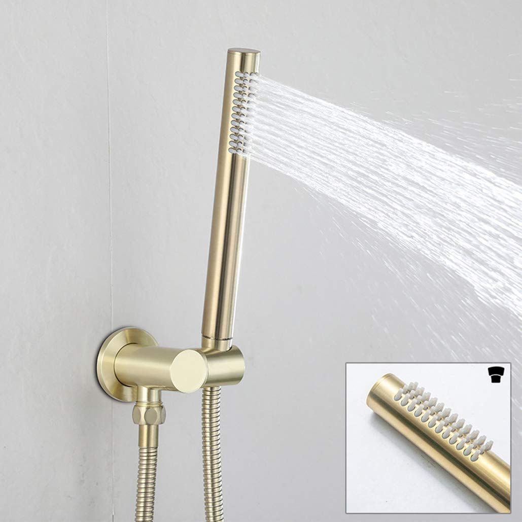 Système de Douche, robinetterie de Salle de Bain mitigeuse Effet Pluie en Or brossé, fixée au Plafond, avec pommeau de Douche Rond en Acier Inoxydable de 8 à 12 Pouces et douchette