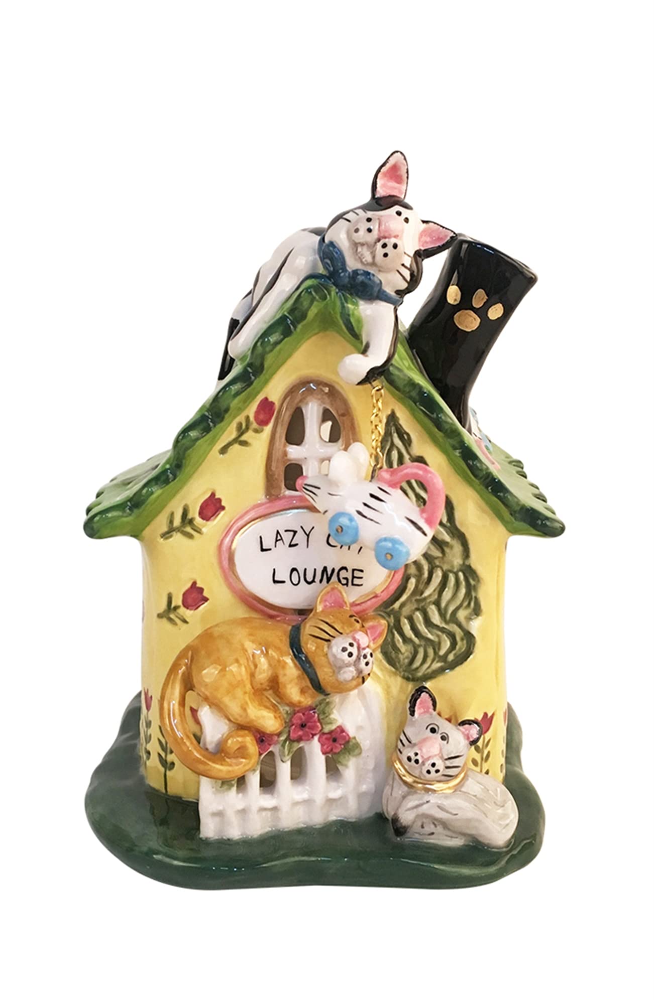 Blue Sky Ceramics Ceramic Lazy Cat Lounge Candle House, Blue (20530)