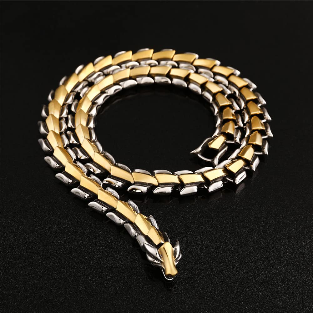 Ouroboros – Jormungandr Wikingerarmband für Herren, Edelstahl, schwer, handgefertigt, Punk, Vintage, Bikerschlange, Handgelenkkette