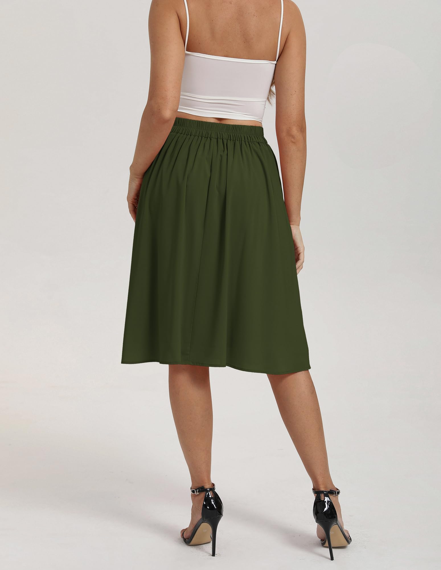 Belle Poque Gonna midi da donna, elegante, a vita alta, linea ad A, basica, plissettata, con tasche