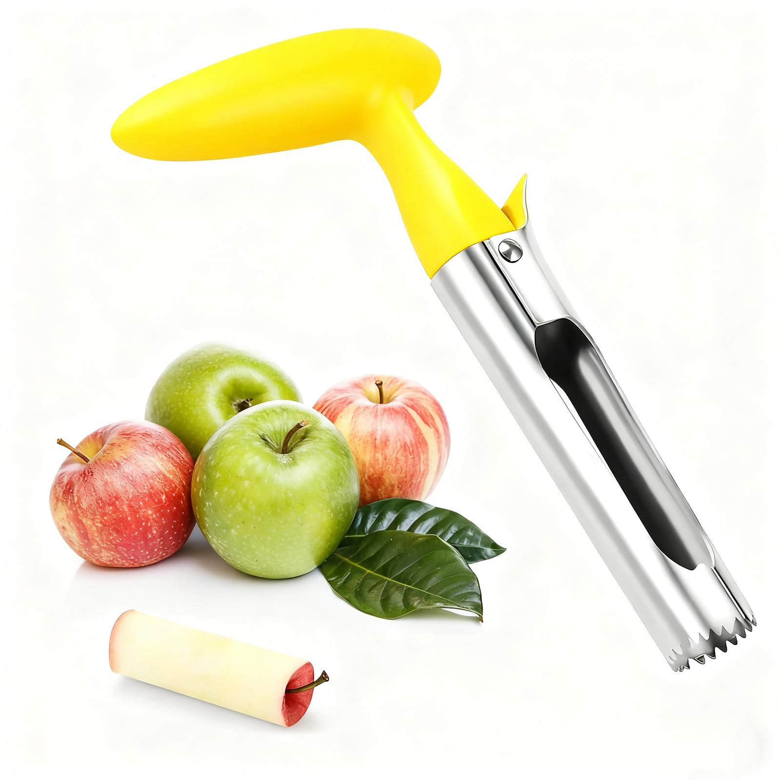 Apple Corer, Apple Corer Remover with ABS Handle and Serrated Stainless Steel Blade, Easy-to-Use Apple Core Remover for Suitable for Home and Kitchen use - Yellow