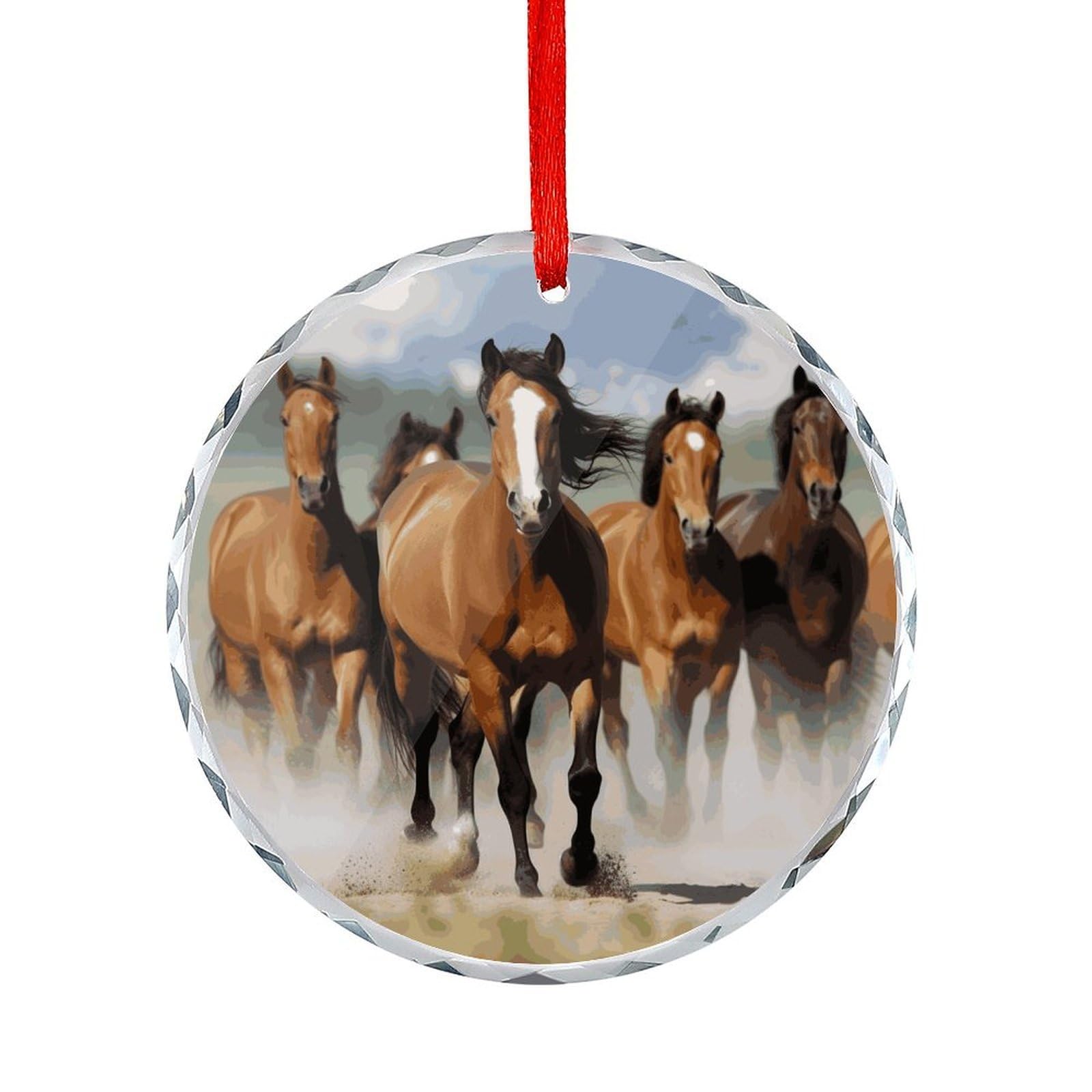 Btcowzrv Style Horses Round Ornament Hanging Pendant Decor