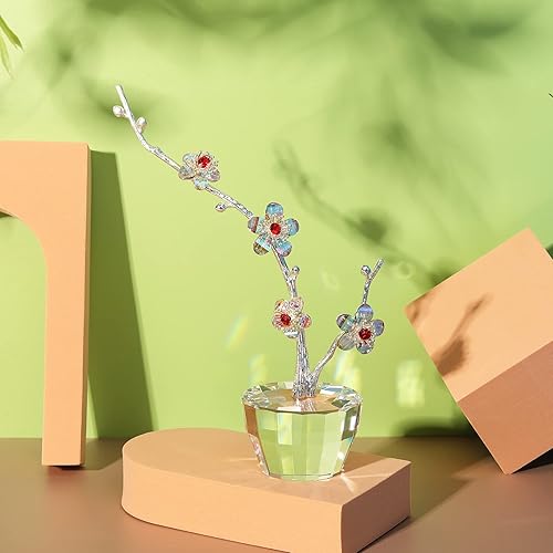 Miniatura 2 de Colorida figura de flor de ciruelo de cristal, florero de cristal para boda, aniversario, esposa, regalos románticos para siempre, día de San