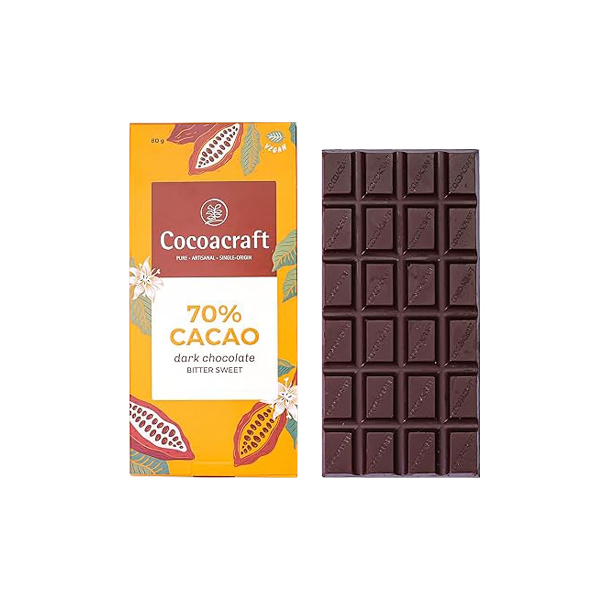 Cocoacraft 70% Bittersweet Chocolate Bar (80g) Dark Chocolate Bar| 100% Natural| Handmade Artisanal Couverture from Kerala| Ideal for Snacking and Gifting (B097KBS1NN) Amazon Price History, Amazon Price Tracker