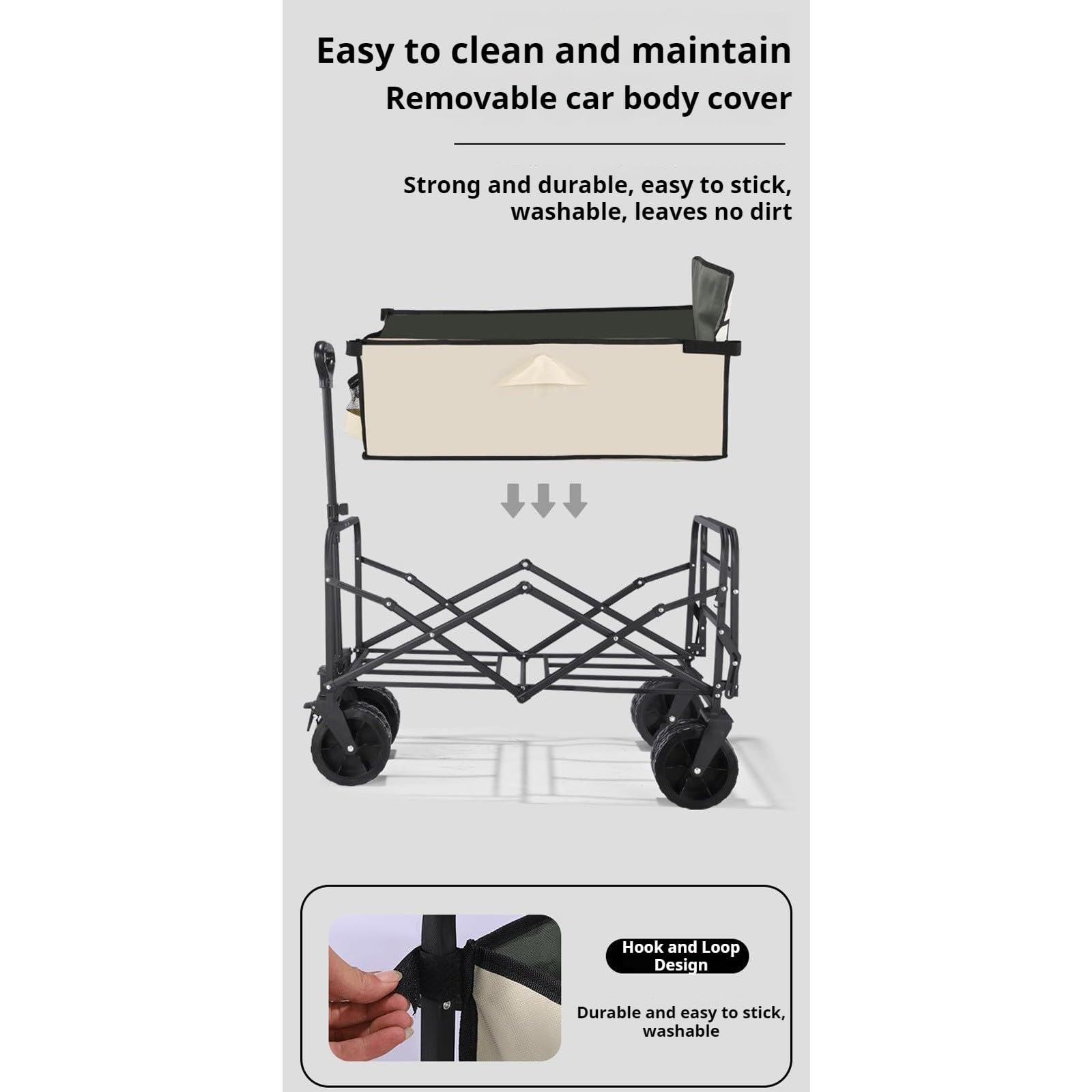 Składany 4-kołowy 150 l z hamulcami Wózek ogrodowy Koła AllTerrain Outdoor Sports/Camping arBlack L2