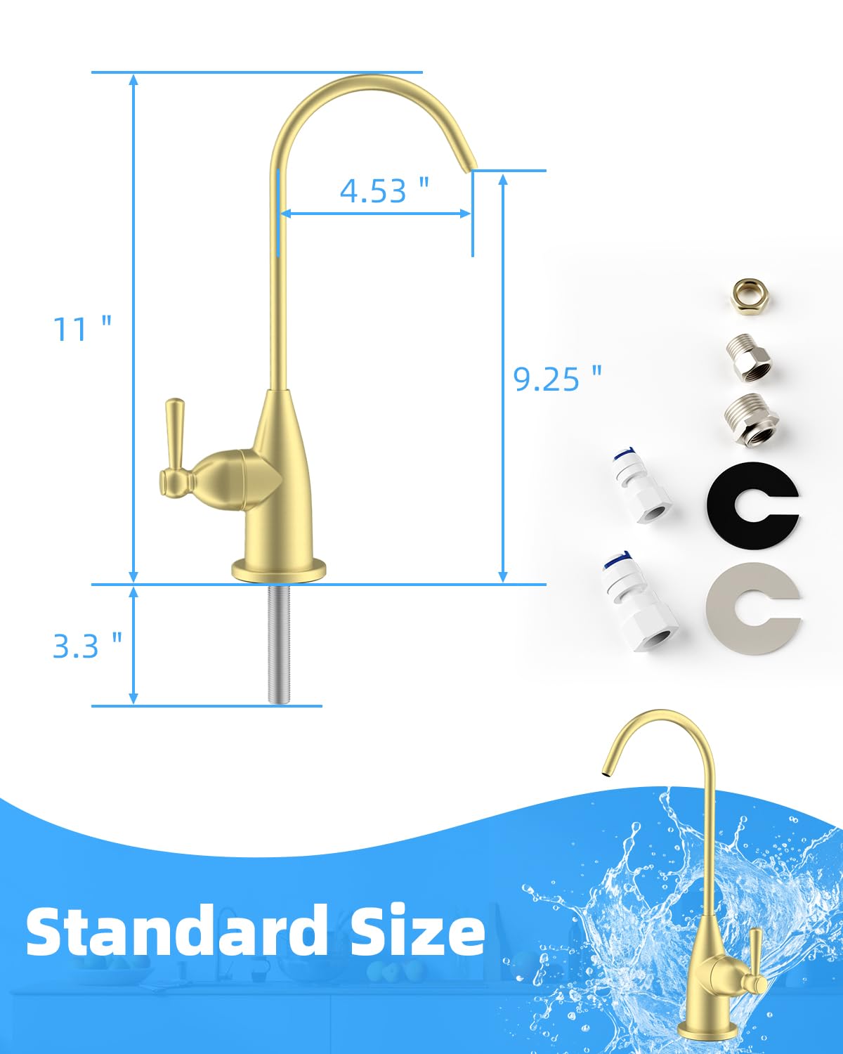 Hibbent - Grifo de agua potable para fregadero de cocina de bar, sin plomo, grifo de filtro de agua de acero inoxidable, grifo de ósmosis inversa para sistema de filtración de agua debajo del