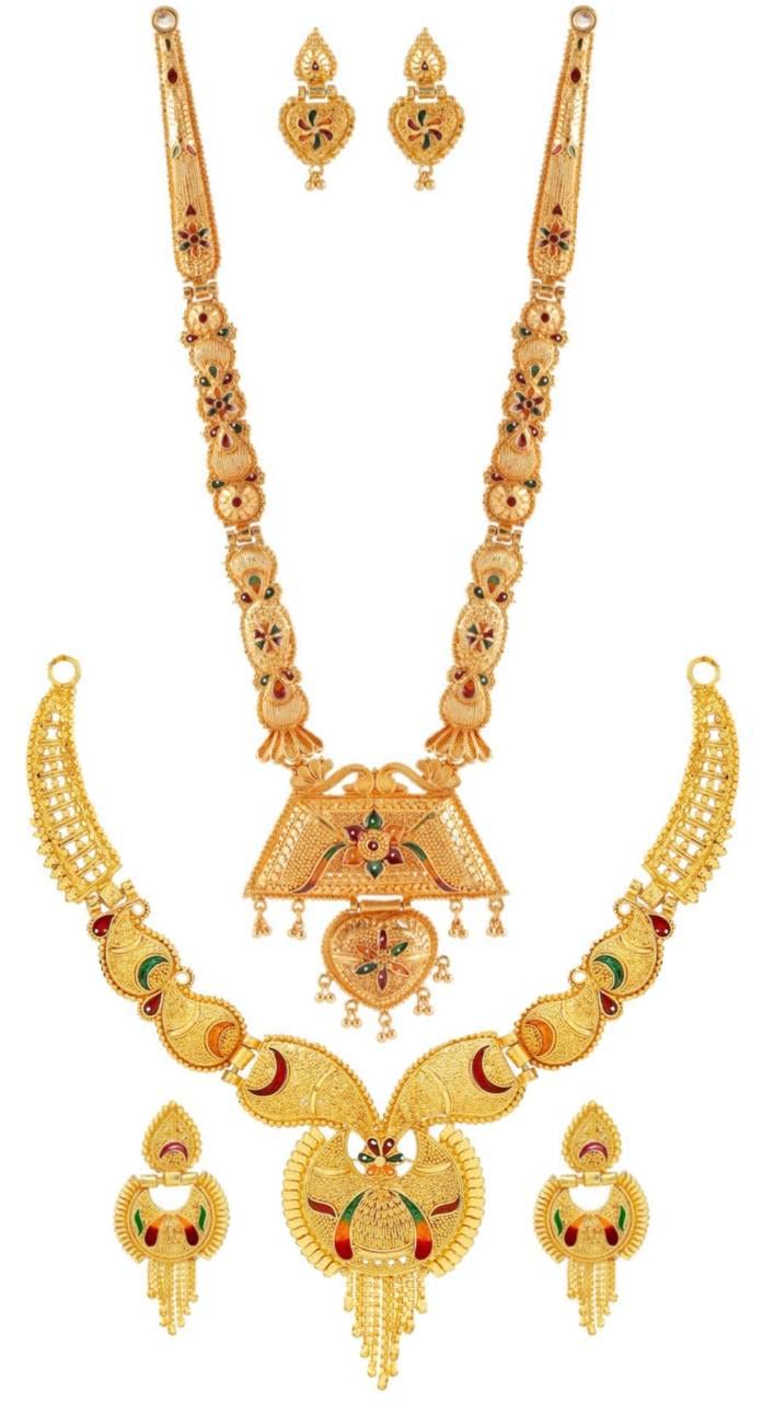 Latest Stylish Design Gold Plated Traditional Long Necklace With Short Necklace for Women (Gold) - DIGE_077