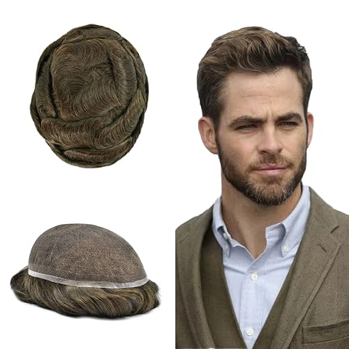 Toupee - Pieza de cabello humano real para hombre, con encaje completo para hombre, sistema de reemplazo de cabello humano, unidades de cabello para