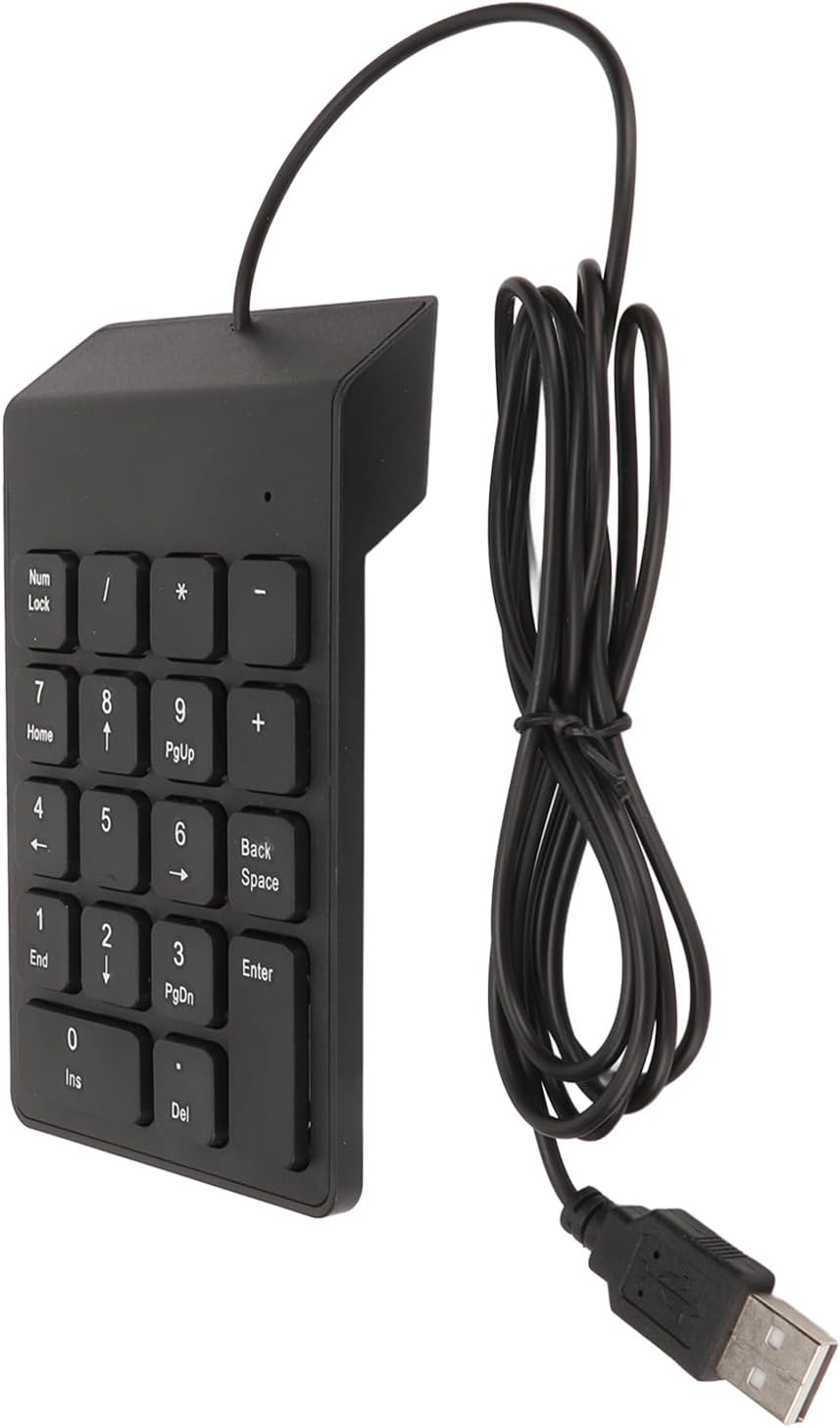 Ergonomic USB Wired 18 Keys Number Pad, Quiet Mini Portable Numeric Keypad for PC Laptop Desktop Comfortable Typing with 4.2ft Wire Mini for Banks Business People (Black)