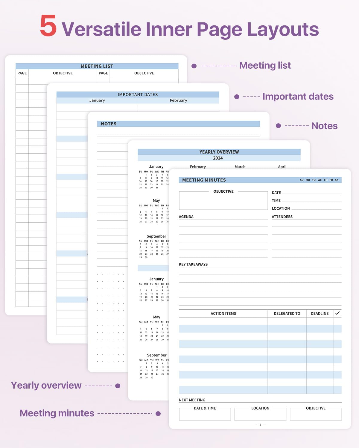 WEMATE Meeting Notebook For Work B5 (7"x10") - PU Leather Work Notebook With Agenda