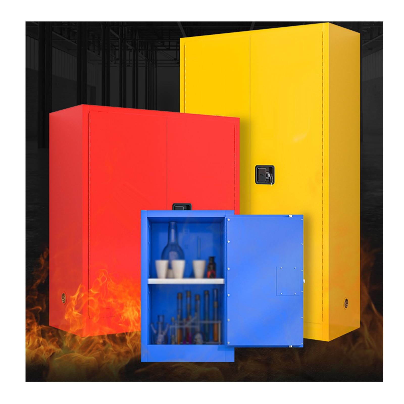 Gabinete de seguridad para líquidos inflamables con estante ajustable, acero galvanizado grueso, almacenamiento ignífugo para productos químicos peligrosos