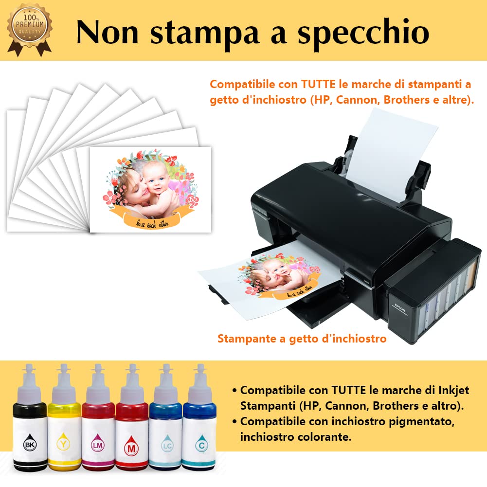 TransOurDream Carta per trasferimento a Getto d'inchiostro Reale,Carta termoadesiva per Tessuti Scuri, Non Stampa a Specchio, Fogli DIN A4X10, Carta per Magliette a Colore: Scuro(I-3-5.0-10)
