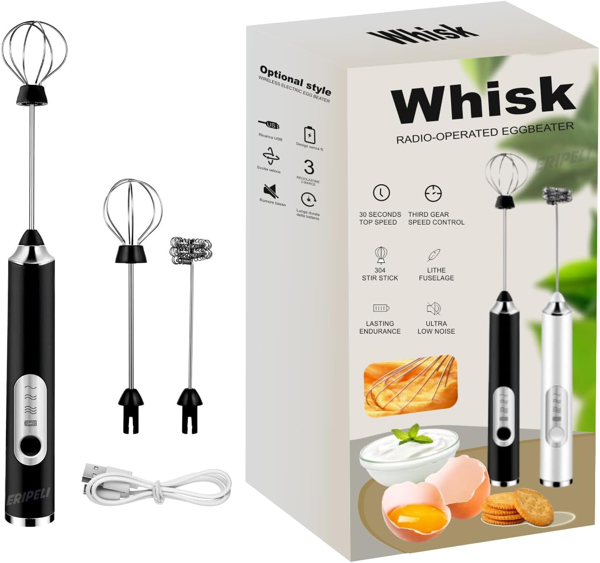 Hand Blender Coffee Frother Milk Frother Blender USB Rechargeable Electric Foam Maker Electric Coffee Beater for Cappuccino Whisker Electric Blender for Egg Hand Blender