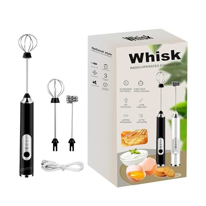 Hand Blender Coffee Frother Milk Frother USB Rechargeable Electric Foam Maker for Cappuccino Whisker Egg Beater, Black