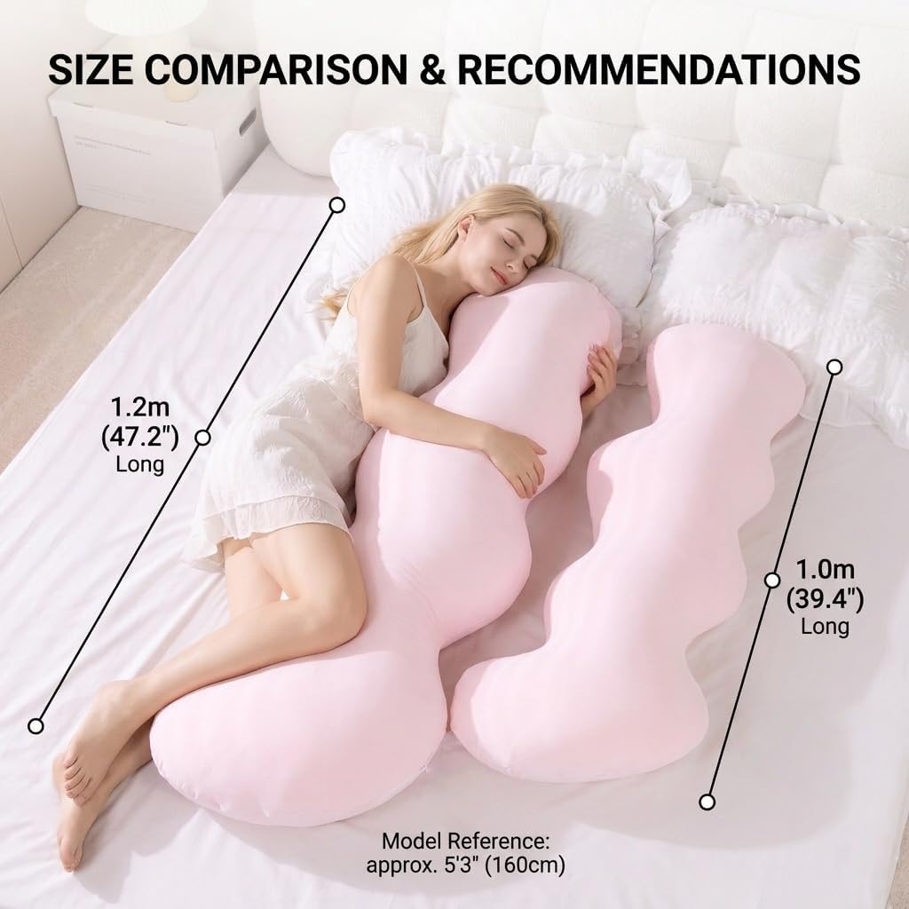 Cooling Long Body Pillow for Adults, Ergonomic Wavy Design for Side Sleepers, Ice Cooling Fabric for Summer, Removable Machine Washable Cover, 39/47 Inches Large Bolster Pillow for Sleeping