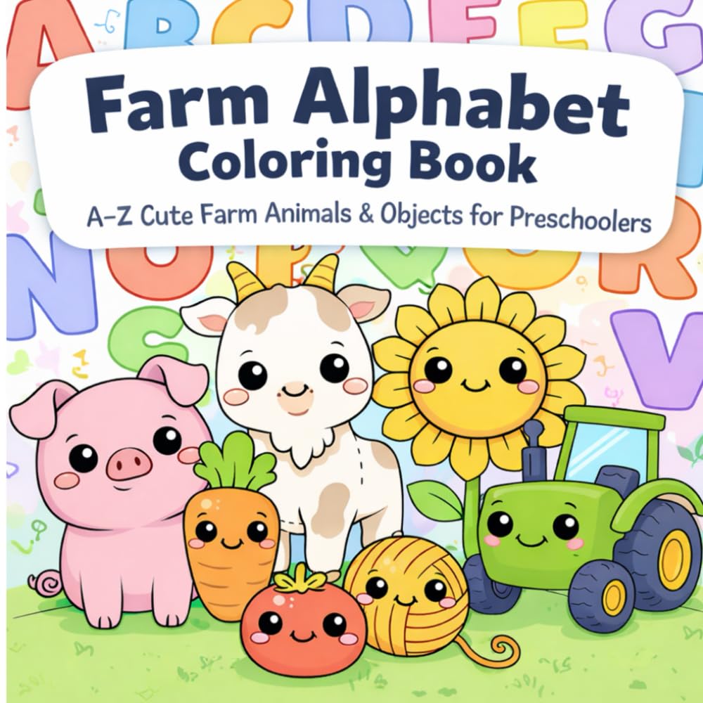 Farm Alphabet Coloring Book: A–Z Cute Farm Animals & Objects for Preschoolers
