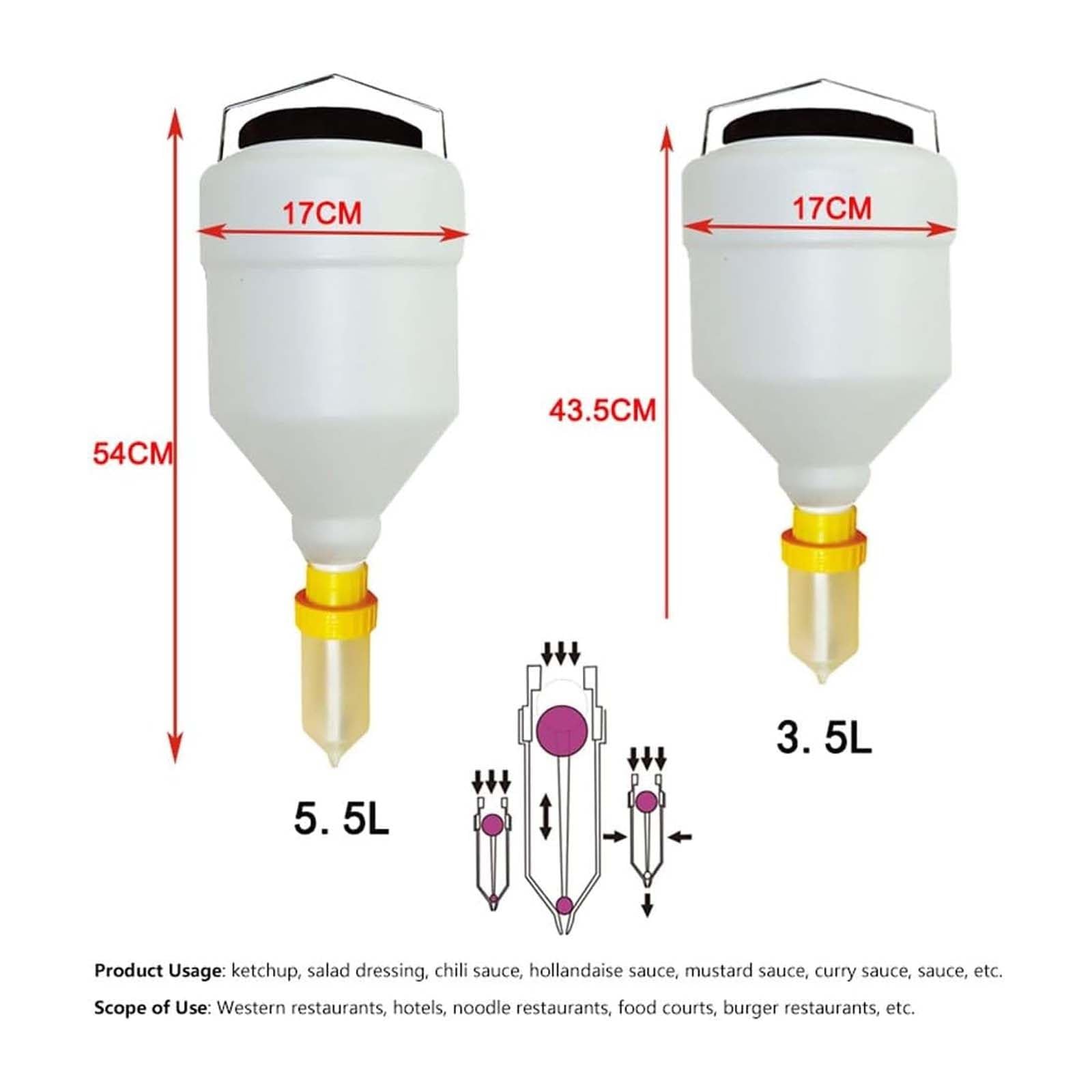 Dispenser per salse, bottiglia da spremere ricaricabile, contenitore per condimenti di grande capacità, design a prova di perdite, interno antiaderente, supporto rotante a 360°, capacità 5,5 l