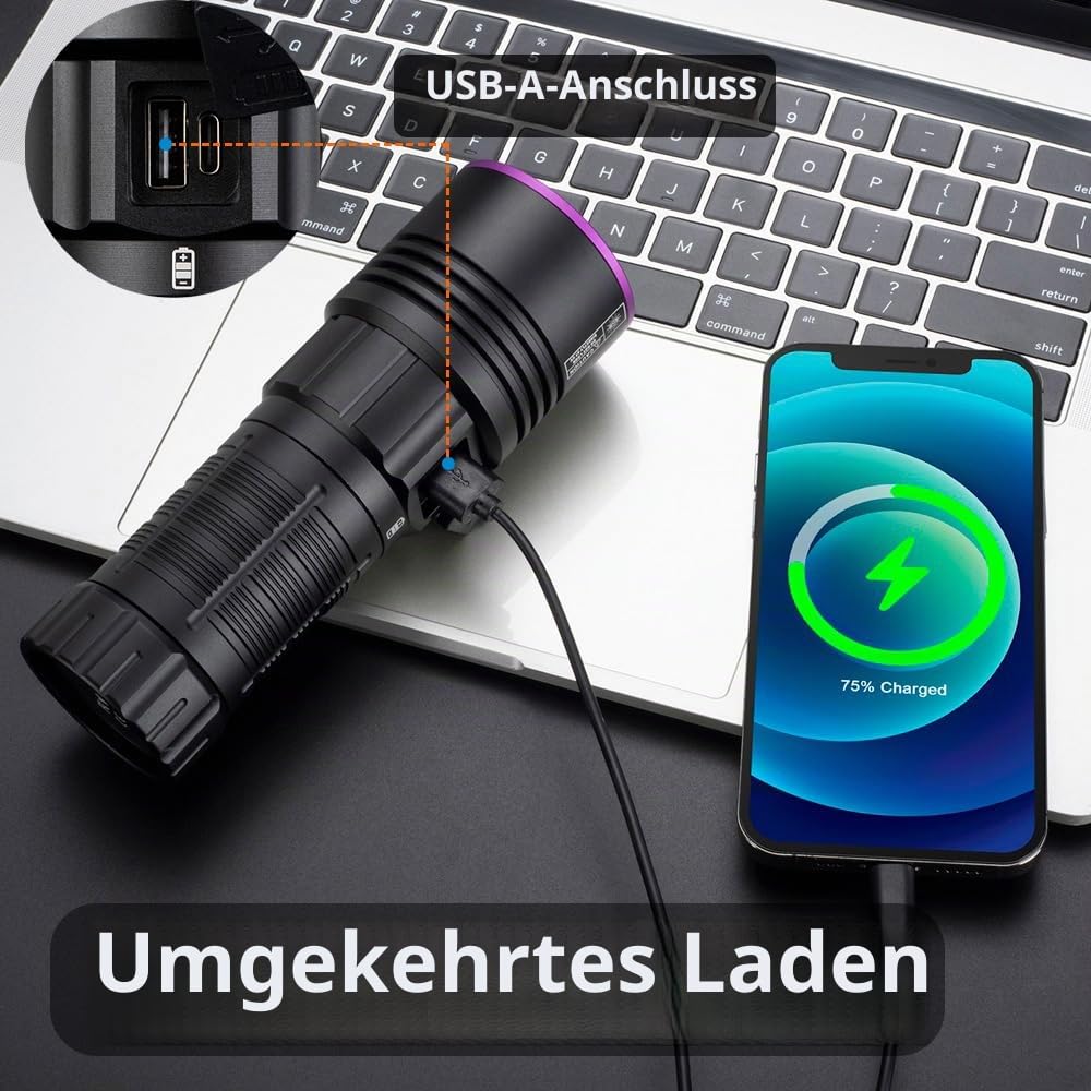 Alonefire SV119 365nm UV Taschenlampe 90W USB Aufladbar Digitale Anzeige Stark Schwarzlicht Haustierurin Detektor für Harz, Angeln, Skorpion, Bernstein, Mineralien mit UV Schutzbrille, Batterie