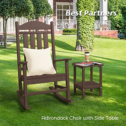 Torva Patio Adirondack Side Table, Outdoor End Tables All-Weather Resistant Hdpe Humidity-Proof Long Time Use For Deck, Lawn,Garden, Porch, Backyard End Table（Brown Color）(2 Tier) #TOP5