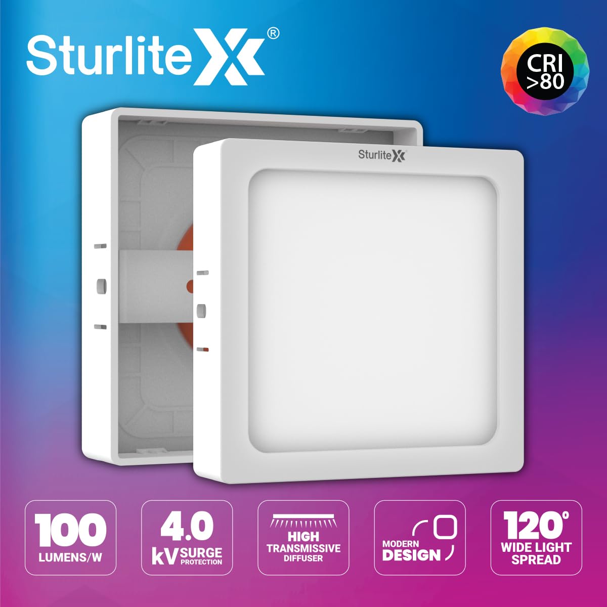 Sturlite S-FIT 8W Square LED Surface Light| 6500k Cool White Color Temperature| 640 Lumens with CRI Tech for Accurate Color Representation - (Pack of 4) 2