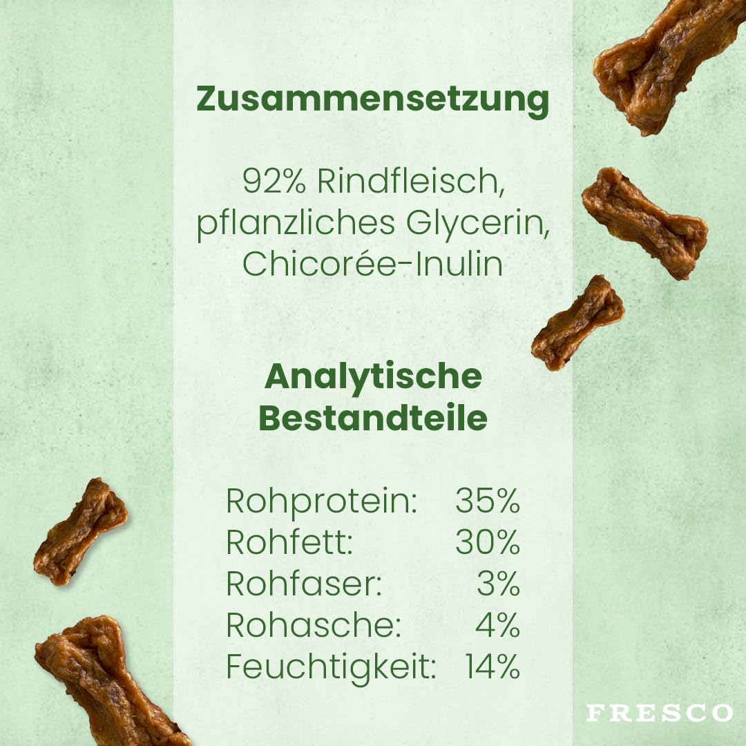 FRESCO Dog Martin Rütter Trainingsknöchelchen Rind 1kg | Hundeleckerli getreidefrei & zuckerfrei mit 92% Frischfleisch | Geruchs- & fettarm | Gesunde Hunde Leckerlis fürs Hundetraining