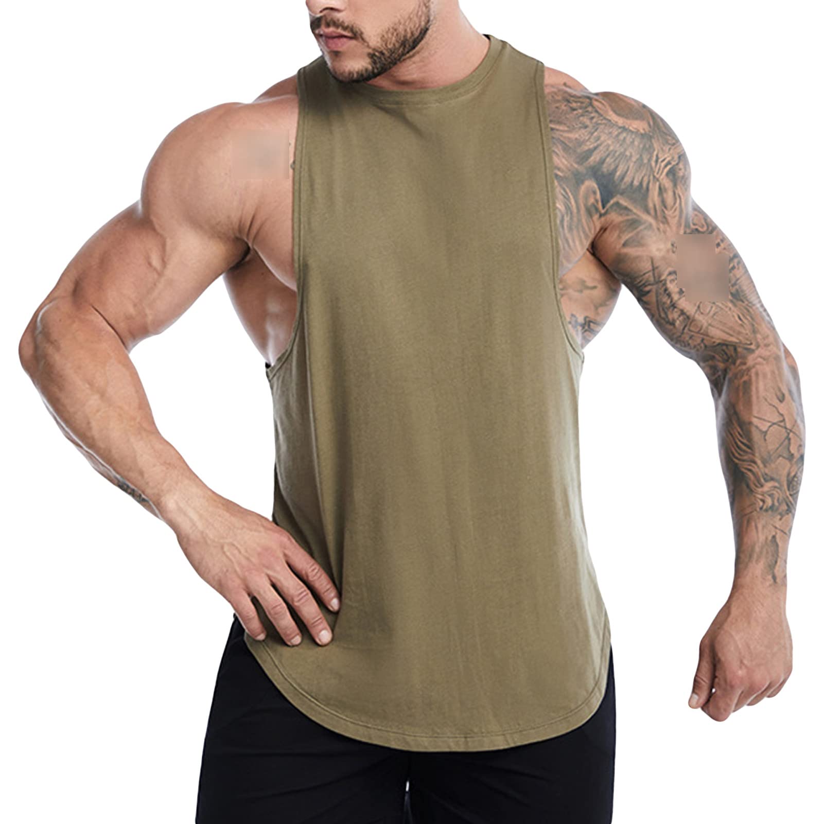 Maiyifu-GJ Men Cool Muscle Tank Tops Sleeveless Bodybuilding Gym Workout Shirt Lightweight Fitness Training Athletic Vests (ArmyGreen,X-Large)