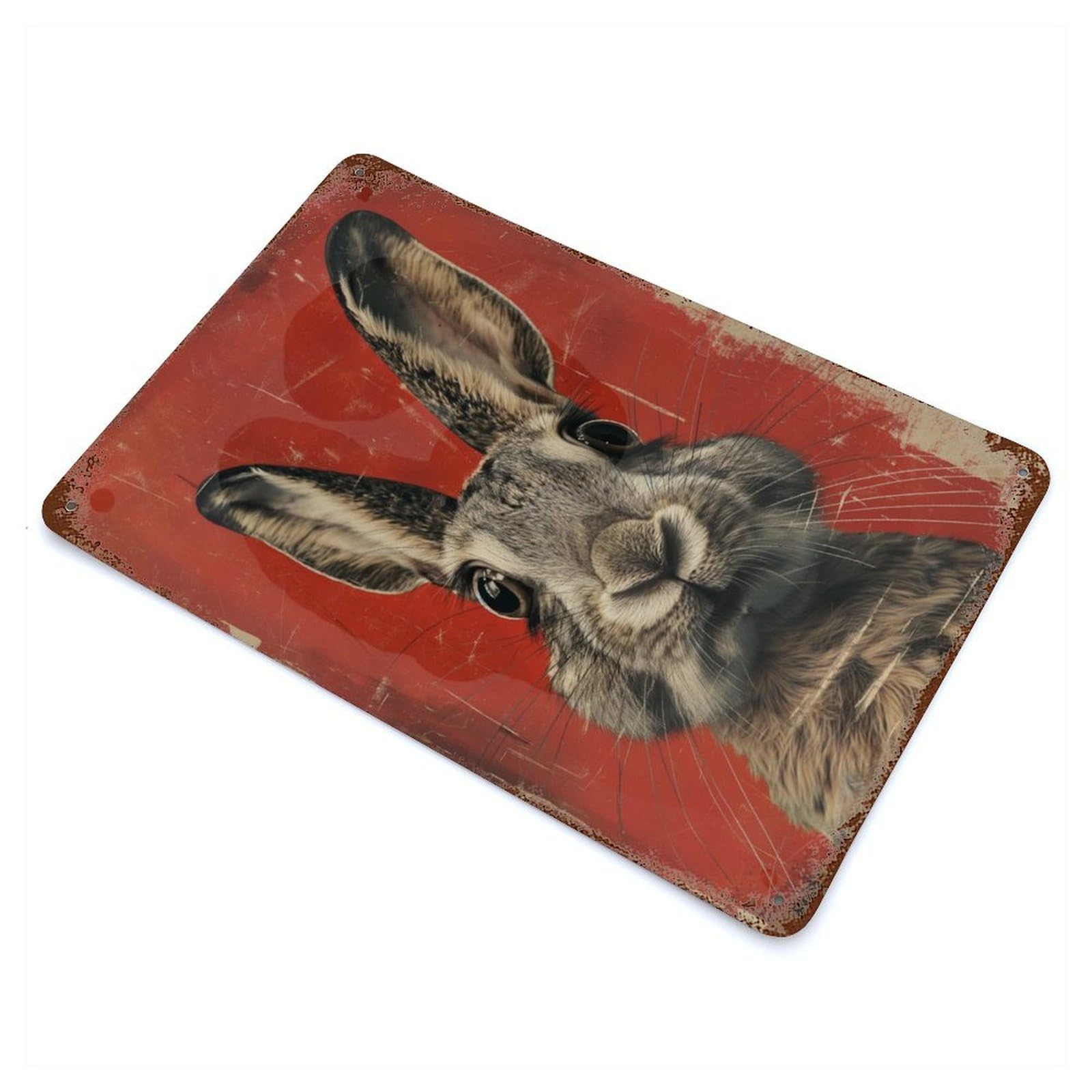 Rustic Tin Plaque Rabbit Portrait Vintage 11.8"x7.9", Retro Wall Decor for Shed, Workshop And Garage Wall Decor