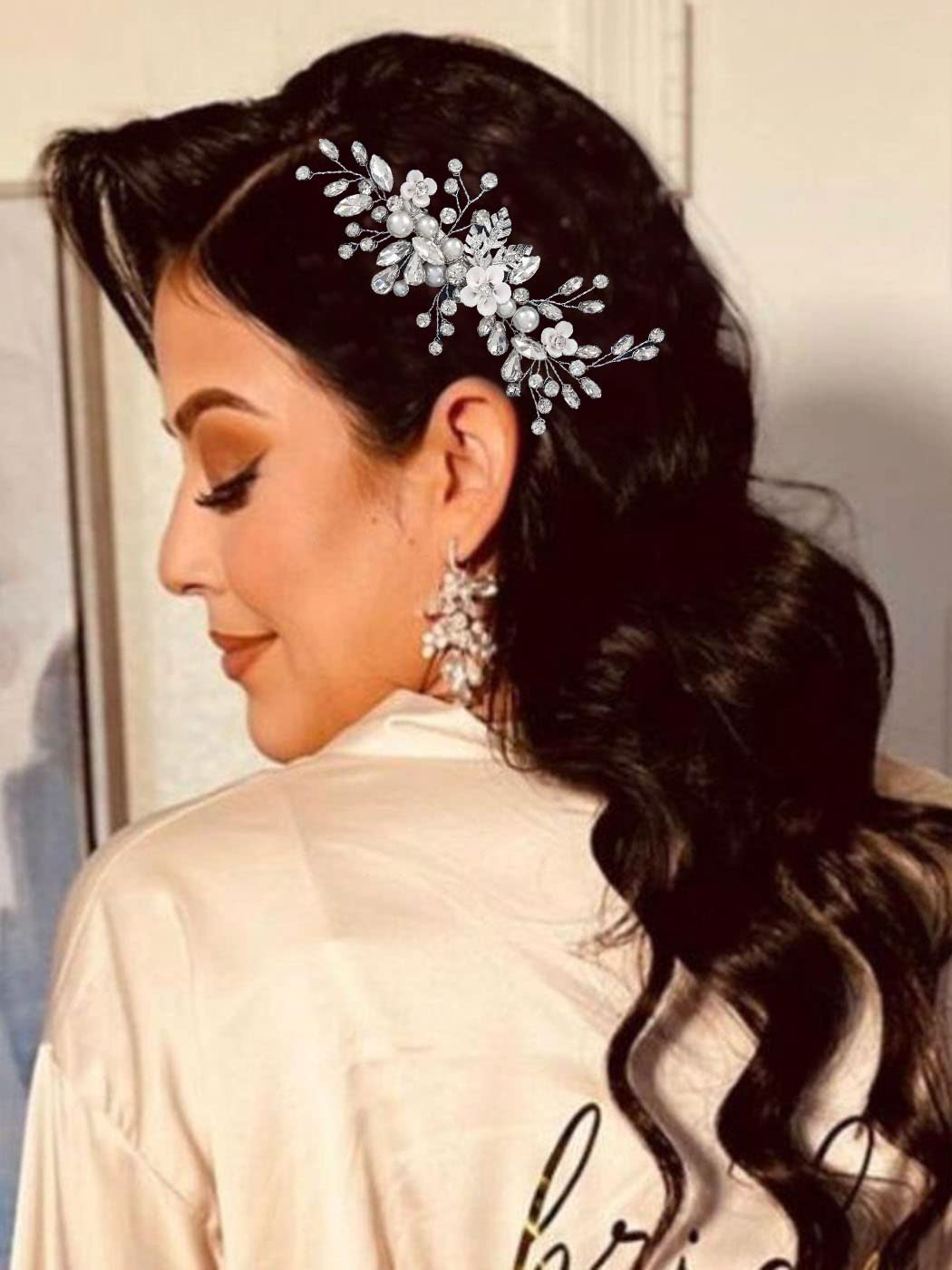 Silver Rhinestone Wedding Hair Piece Flower Bridal  display picture 2