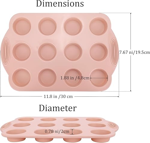 Miniatura 2 de Baocuan 12 tazas de silicona mini molde para magdalenas, paquete de 3 moldes antiadherentes de grado alimenticio y sin BPA para hornear magdalenas