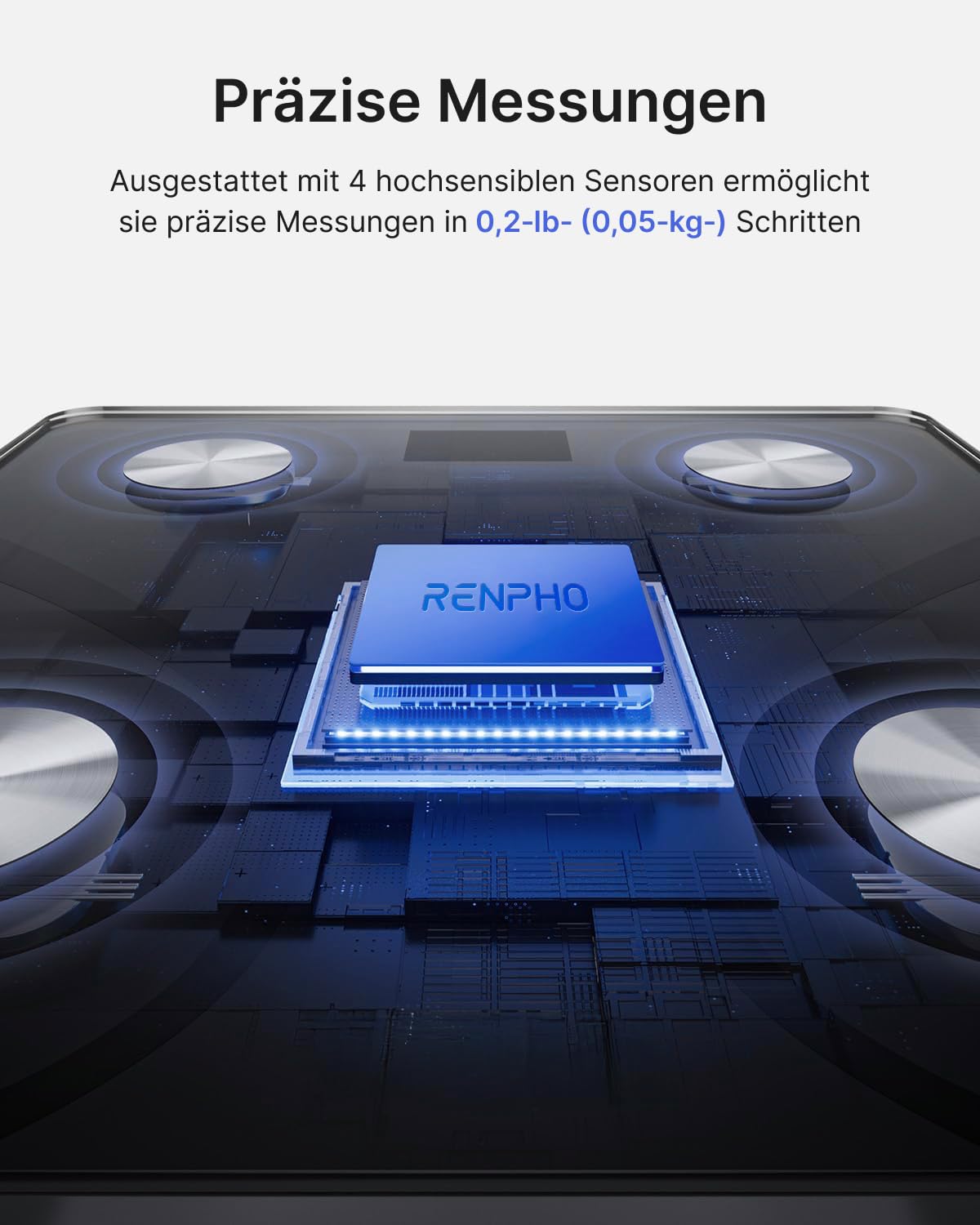RENPHO Personenwaage Körperfettwaage, Waage Personen mit App 180 kg/400 lbs, Körperwaage Digital Bluetooth Körperanalysewaage für Körperfett, BMI, Muskelmasse, Protein, BMR, Schwarz,Elis 1