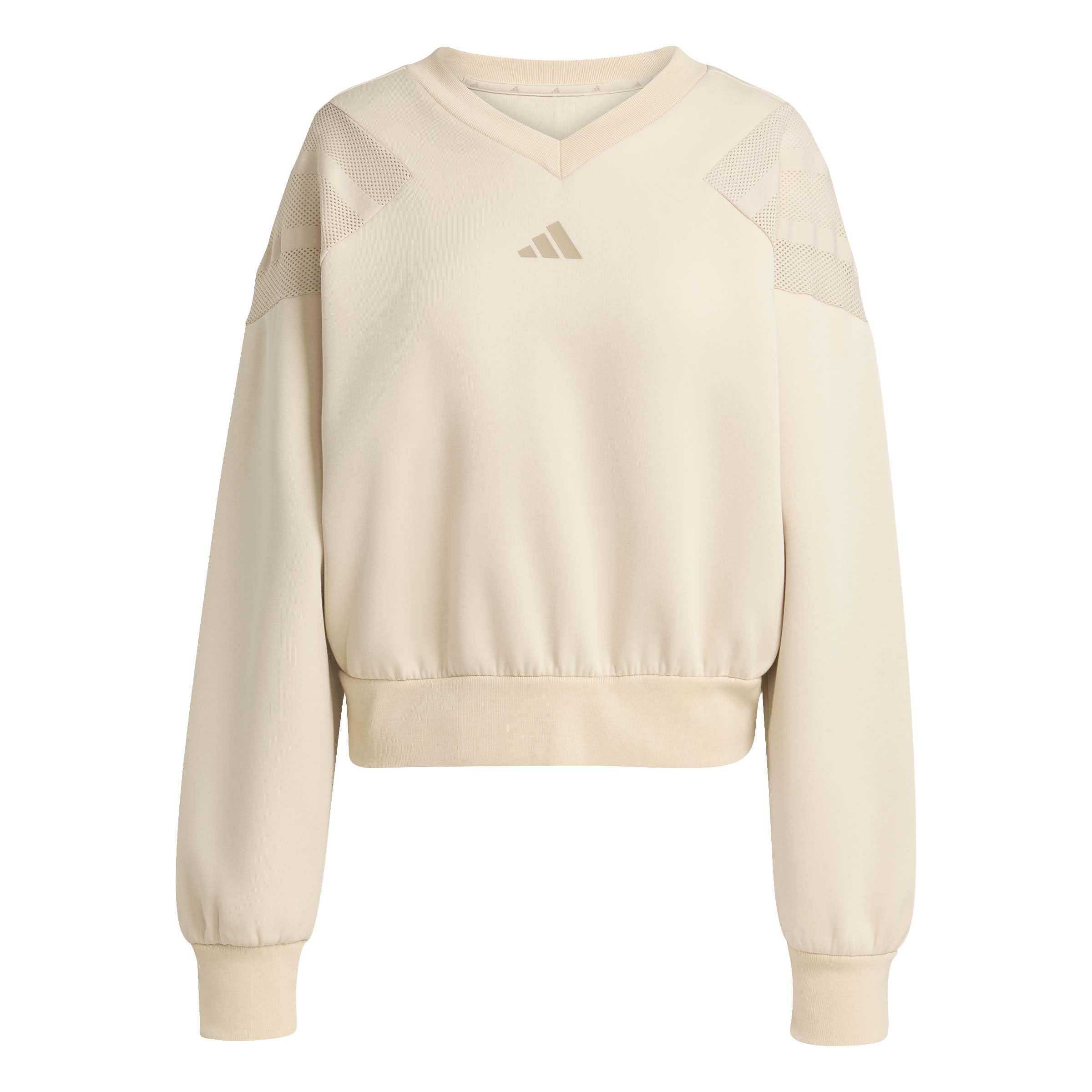 adidas dames FUTURE ICONS THREE STRIPES V NECK SWEATSHIRT, Crystal Linen, S