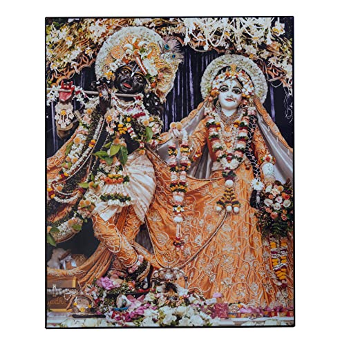Image of Templeshop Mayapur Iskcon Radha Madhav Lamination Plywood Photo Frame with Back stand And Glossy Look Around (Various Sizes & Colors) (Orange Dress, 50L x 40W cm, Radha Madhav Photo Frame 20x16 Inches)