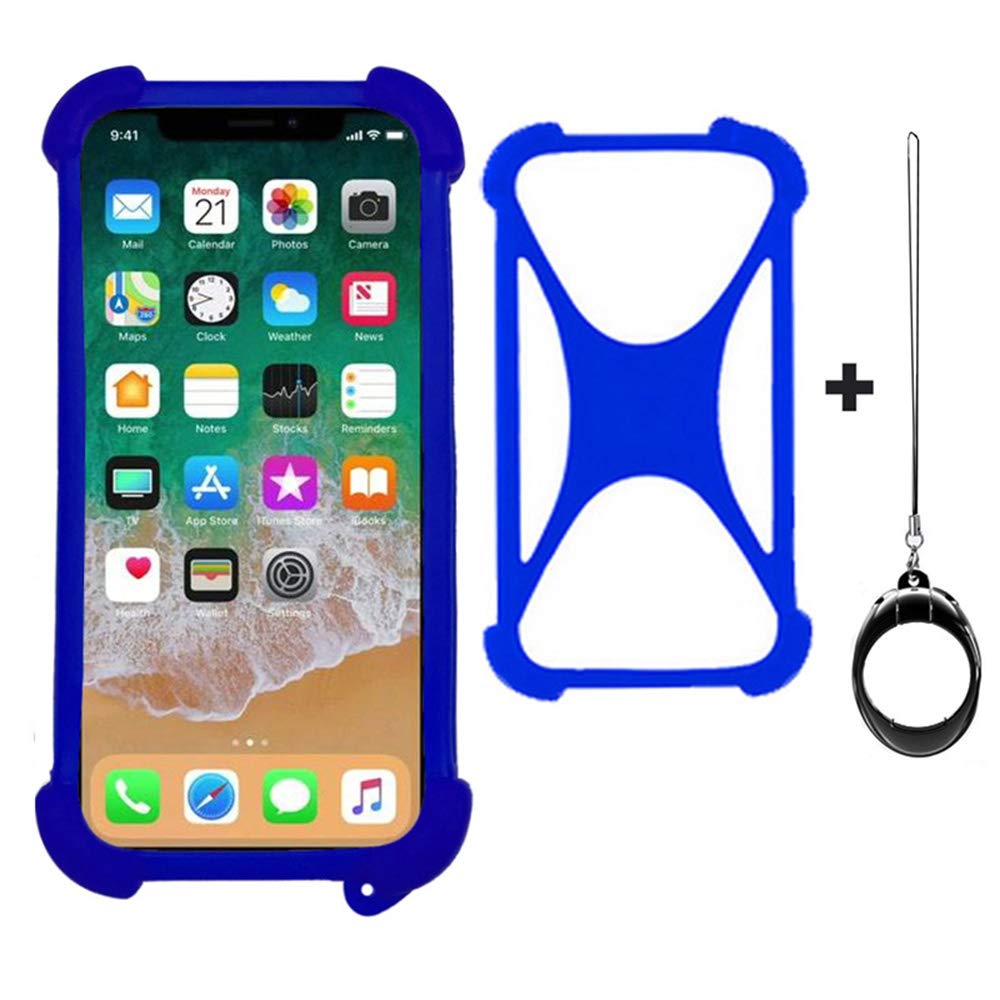 Universal Smart Phone Bumper Case for BLU Bold N1 G6 G60 G9 Pro Elastic Soft Silicone Cover for BLU R1 Plus C5 2018 / C5L R2 R0172WW / R2 LTE R0170WW 5.2" Phones Size 4'' to 6.5'' inch Case (Blue)