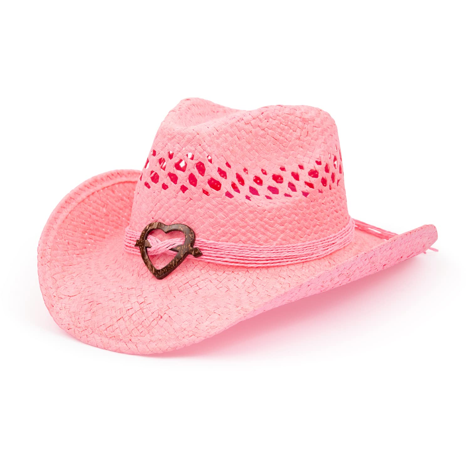 TOVOSO Straw Pink Cowgirl Hat for Women, Shapeable, Spring and Summer Pink Cowboy Hat, Style 2 - Pink