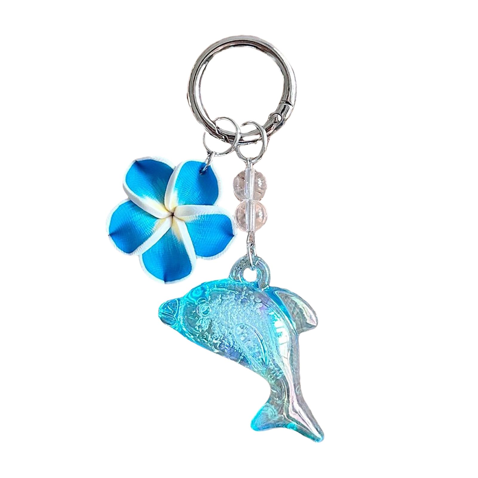 Hkfgdjdl Girls Dark Blue Lovely Cartoon Dolphin Flower Keychain Bag Hanging Pendant Charm Lightweight Accessory For Students