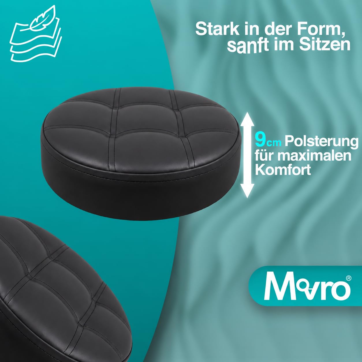 Rollhocker mit Metall-Basis und leisen Softrollen [TESTSIEGER] | höhenverstellbar, 360° drehbar, kratzfrei und stabil – ergonomischer Hocker mit Rollen | Arbeitshocker | Bürohocker [Schwarz]