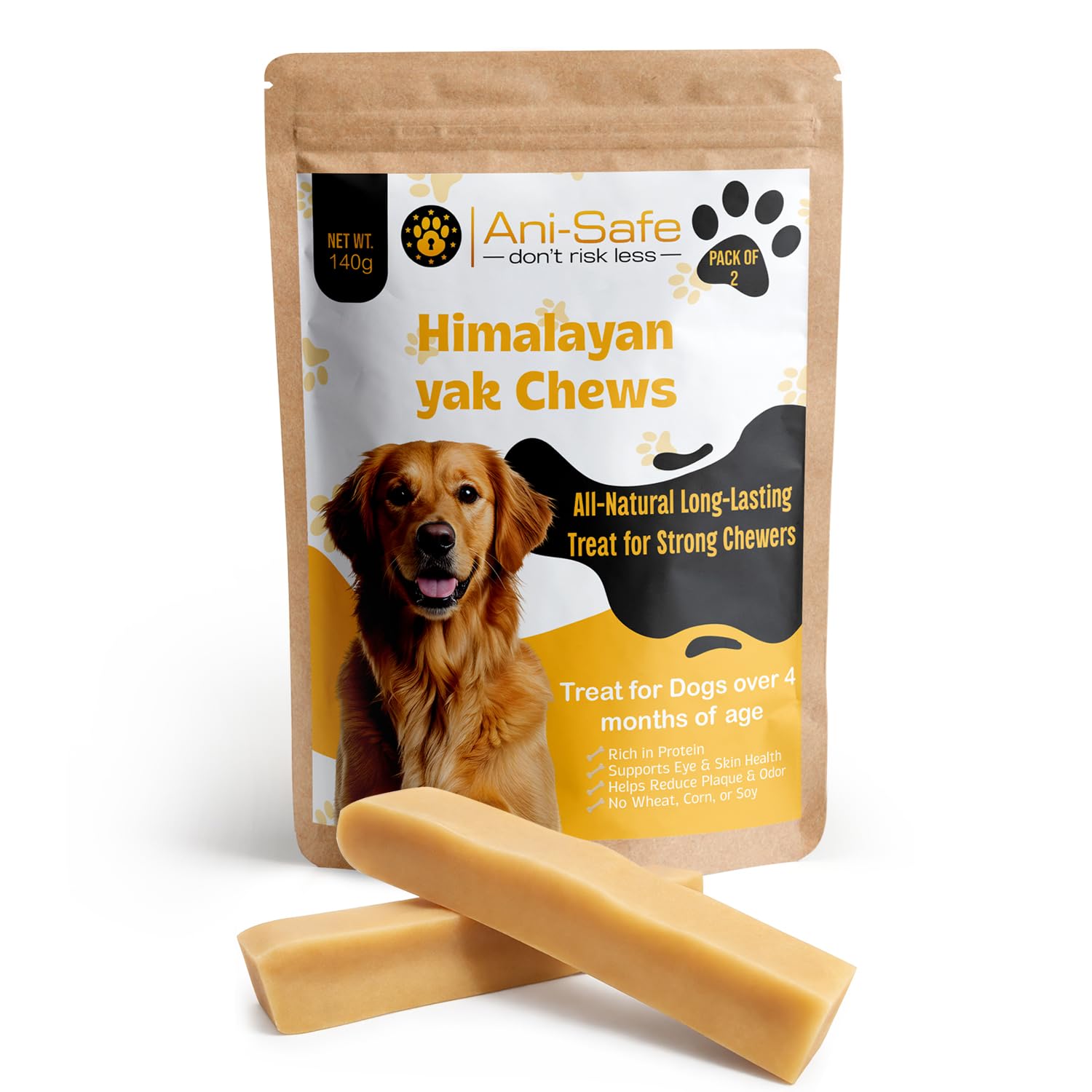 Himalayan Yak Chews for Dogs – 2 Pack (140g Total) | Long-Lasting Natural Dog Chews | Made from Himalayan Yak & Cow Milk | Grain Free, High Protein, Tested for Safety