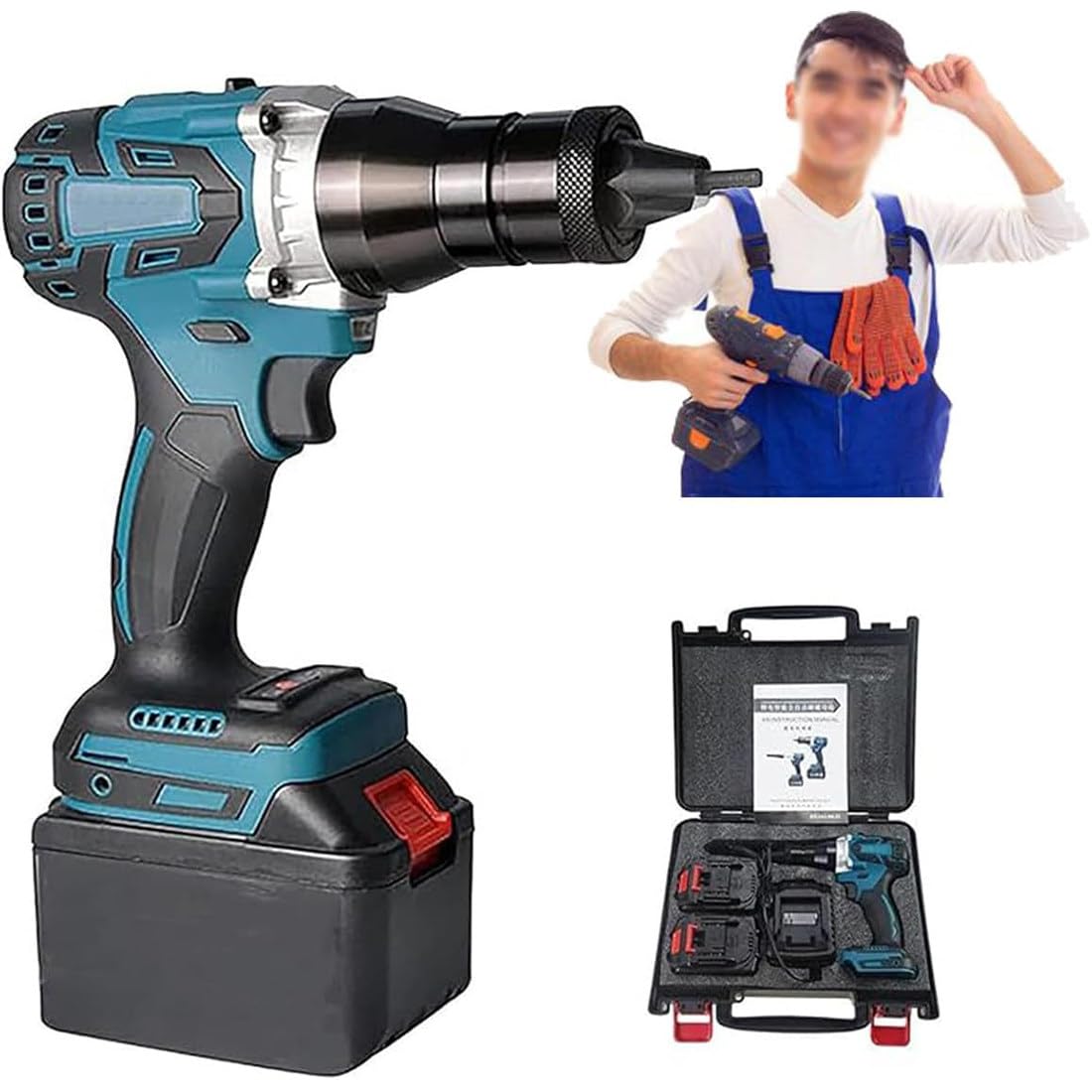 Herramienta Remachado De Tuercas Inalámbrica, Máquina Tuercas De Remachado Eléctrica Automática 21V con Batería, Pistola De Tuercas De Remache Automática, con Luz LED 1Battery-5200mAh