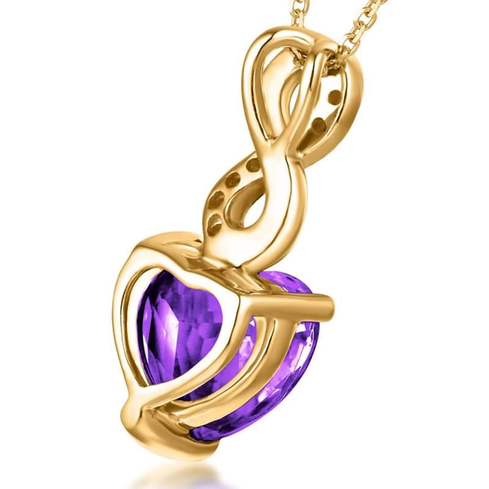 Collares para mujer de oro de 18 quilates, collar de oro amarillo real para mujer, amatista en forma de corazón y diamante creado en laboratorio, colgante de 1,68 quilates