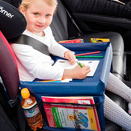 TRI Auto-Kindertisch, Maltisch Reisetisch Spieltisch Knietablett fürs Auto mit 4 Netztaschen, Tischfläche 40 x 26 x 4,5 cm
