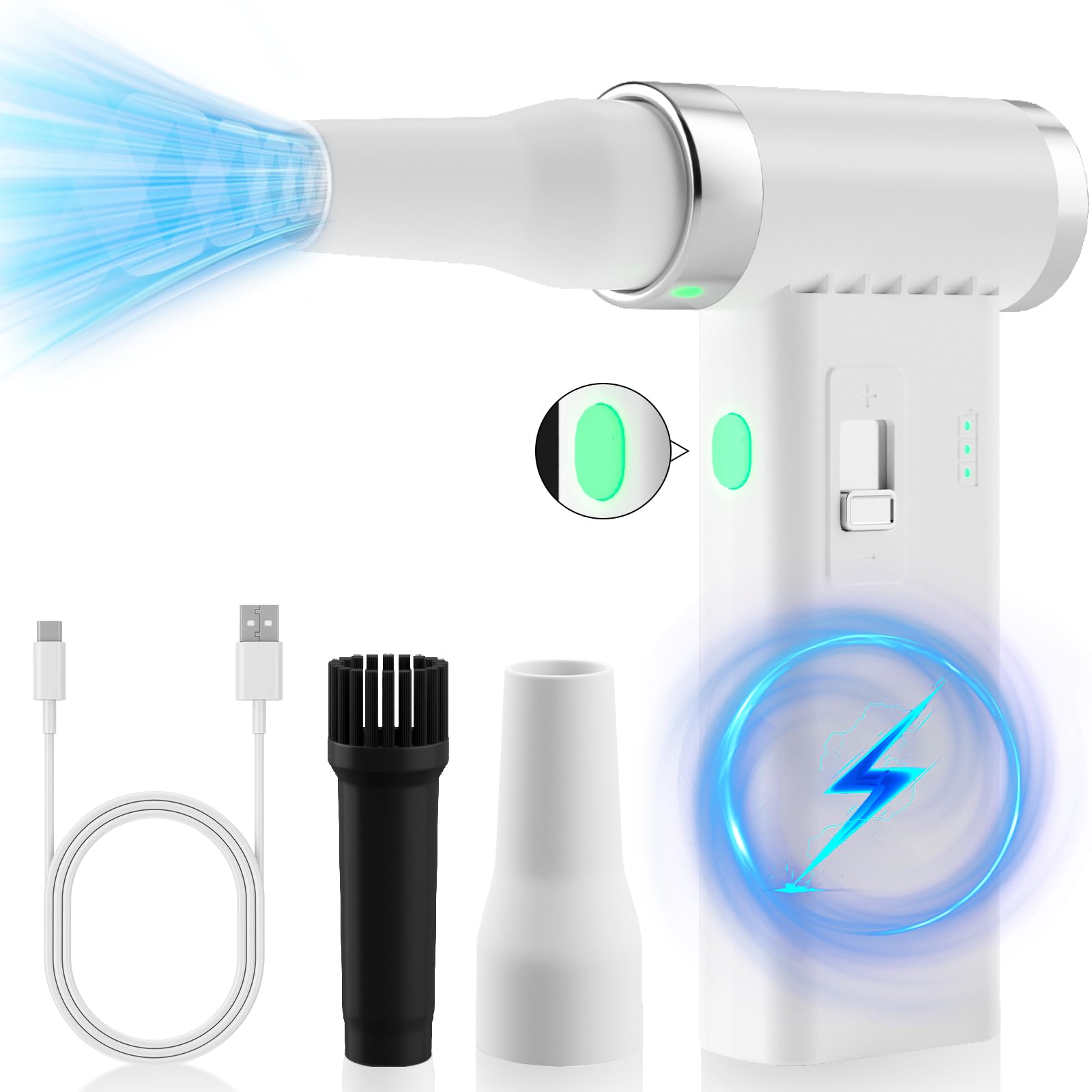 Compressed air Duster -Continuously Variable Speed 110000RPM Electric Air Duster,Rechargeable Cordless Air Blower for Keyboard, PC, Electric Devices Cleaning, Replace Canned Air Compressed Air Cans -W