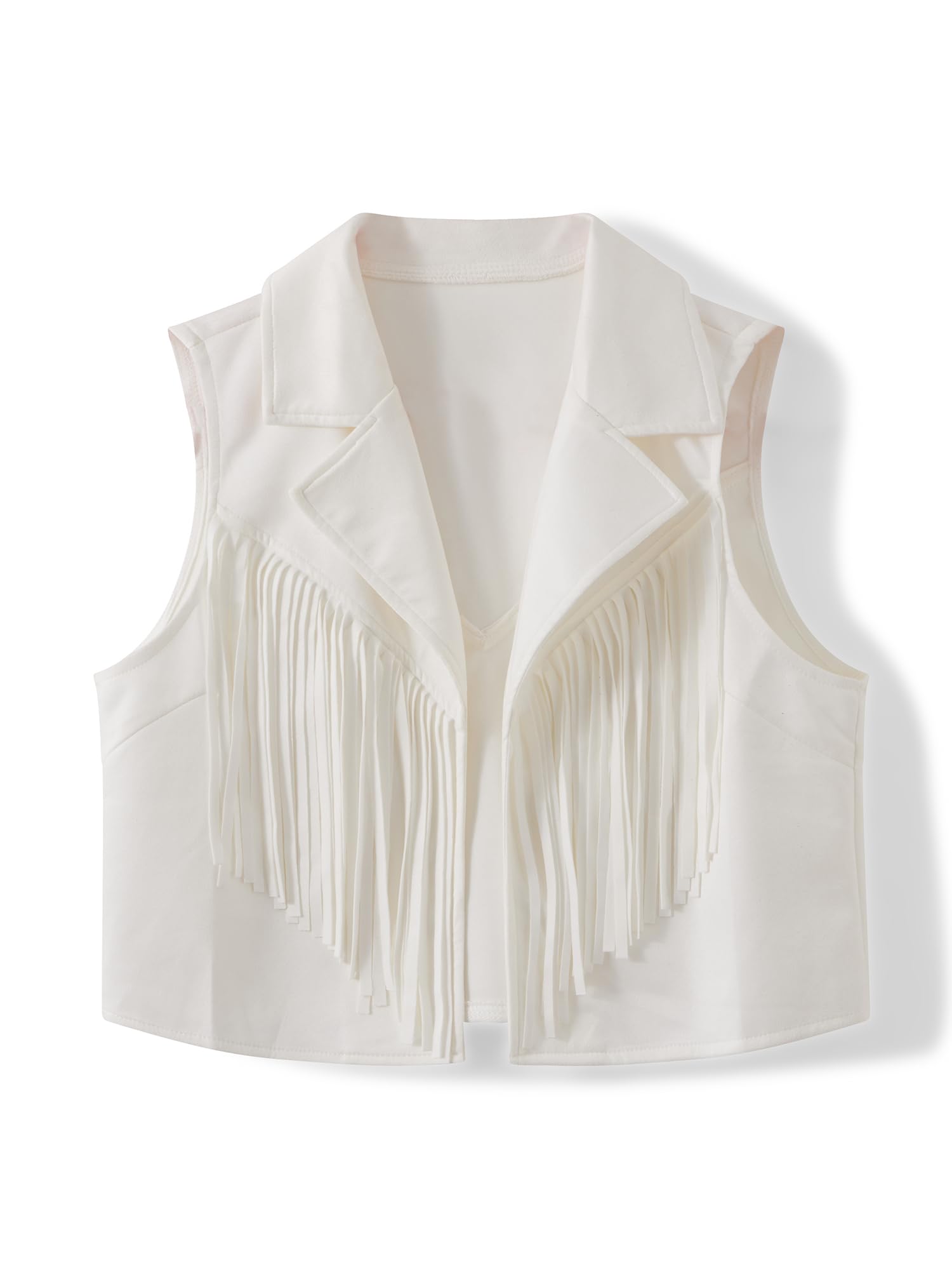 Women's Sleeveless Fringe Vest Open Front 70s Hippie Boho Western Jacket Faux Suede Tassel Cardigan Cowgirl Outfit (A-White, M)