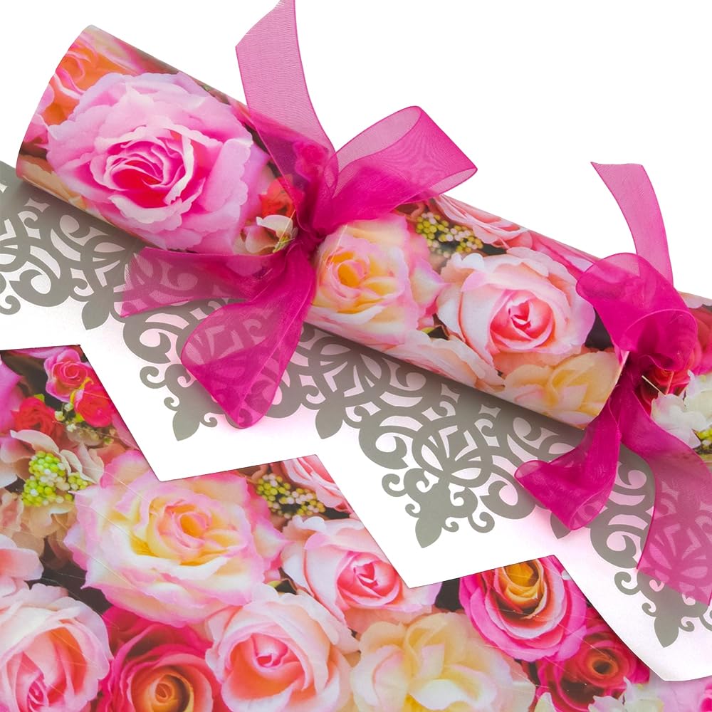 That's Crackers Pink Roses | 12 Standard Crackers & Ribbon | Make & Fill Your Own