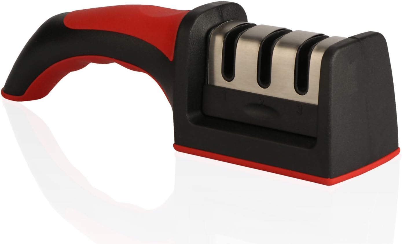 Professional Kitchen Knife Sharpener, Hand-Held Knife Sharpener Kit, Tungsten Steel and Ceramic Rod Sharpener Household Knife Sharpener Senzu Knife Set with Sharpening